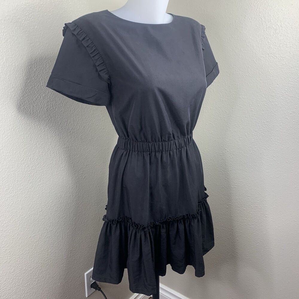 Alice + Olivia Fit & Flare Black Short Sleeve Zip Back Dress Women’s Sz 2